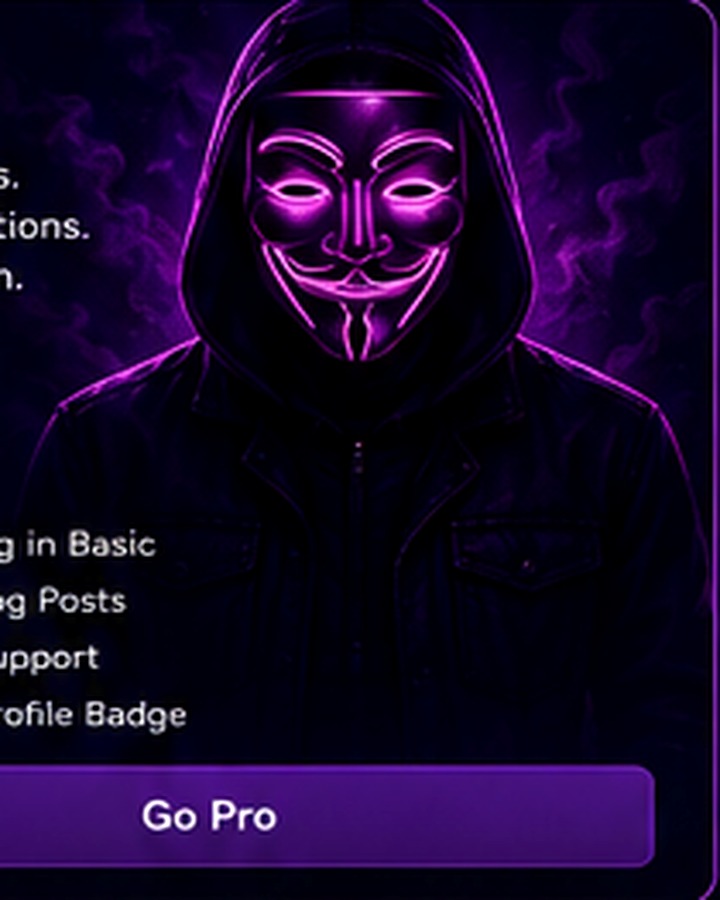 Purple masked Pro membership character
